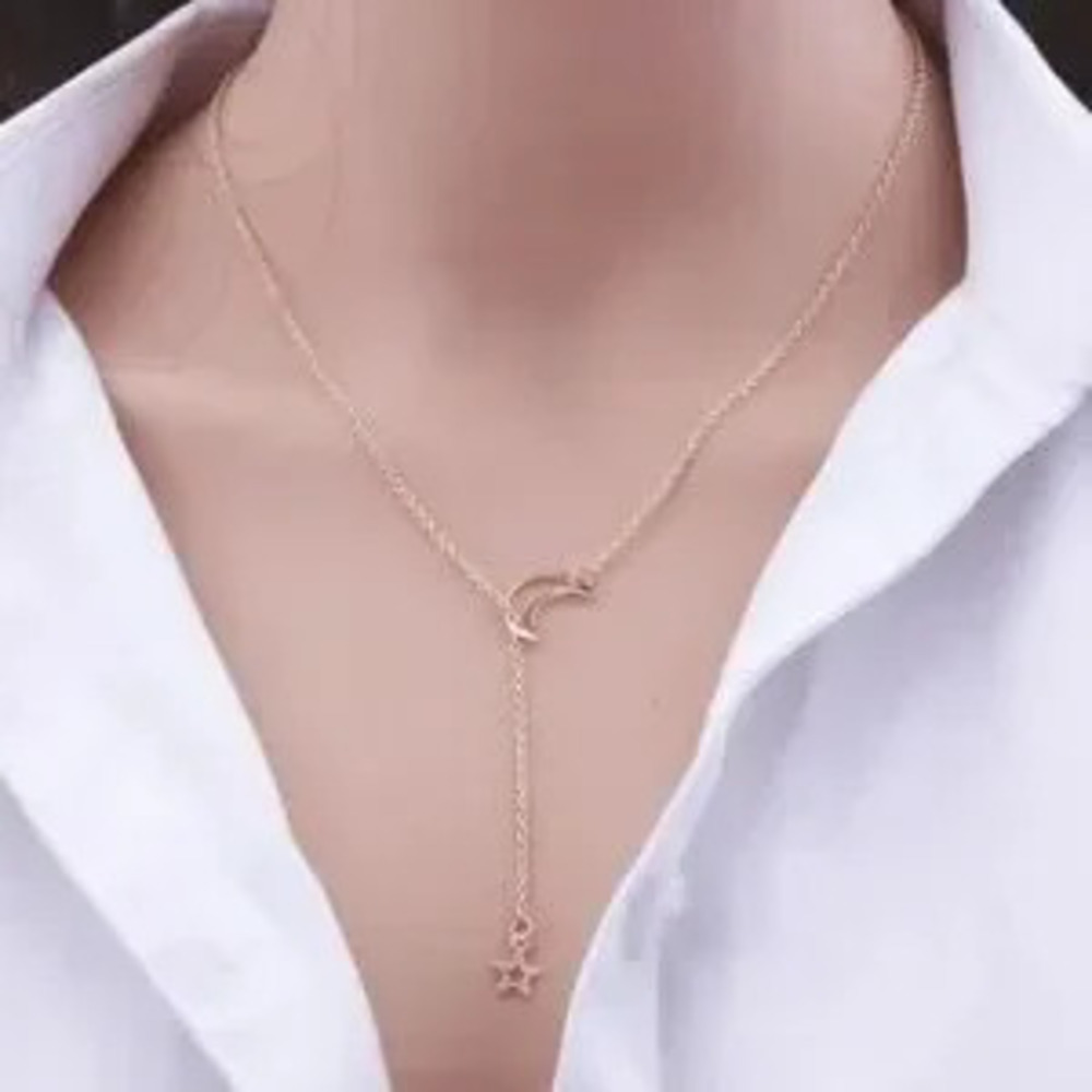 Gold Filled Star Moon Lariat Necklace